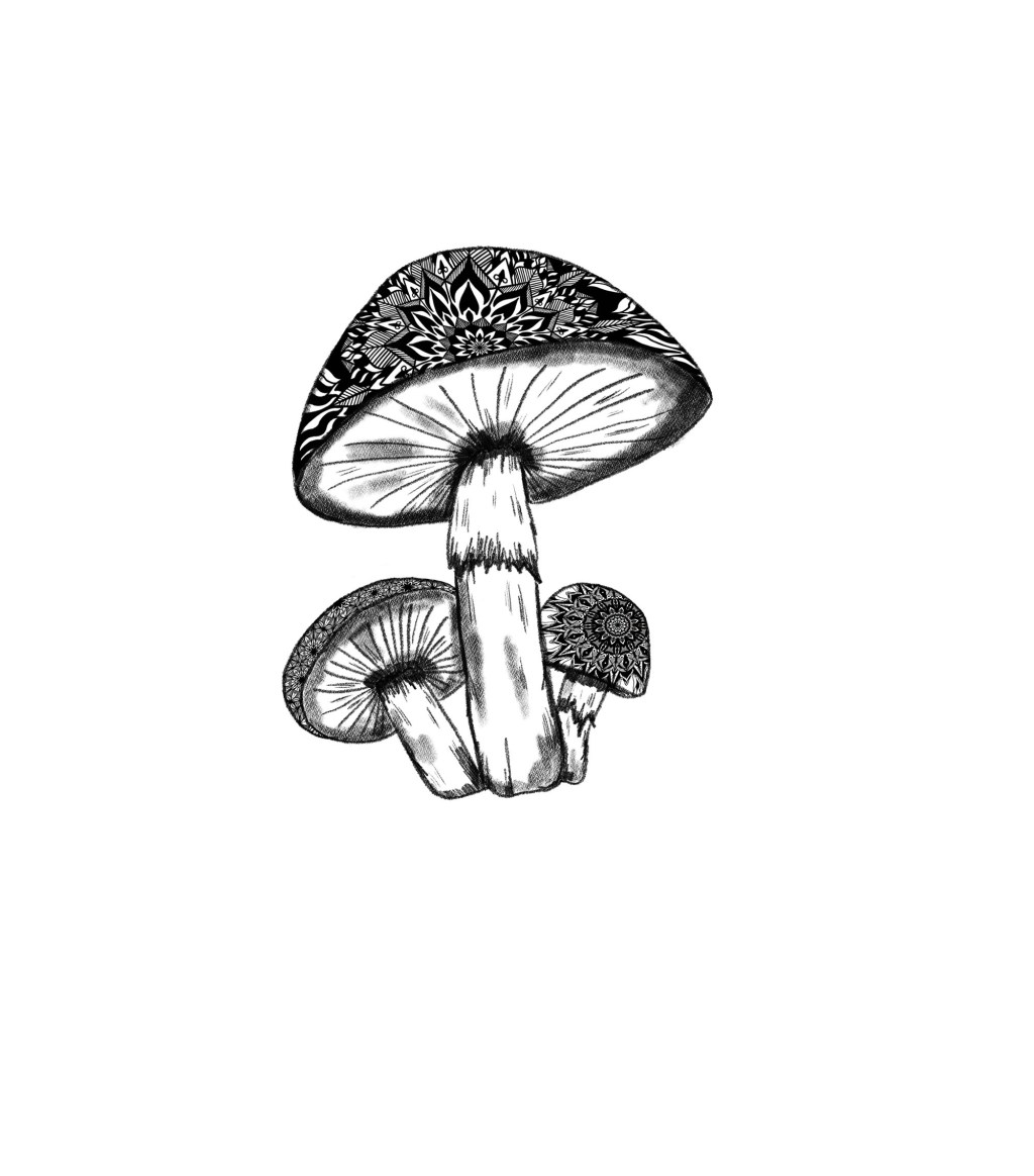 M = MANDALA MUSHROOMS  BLACK &&nbsp;WHITE