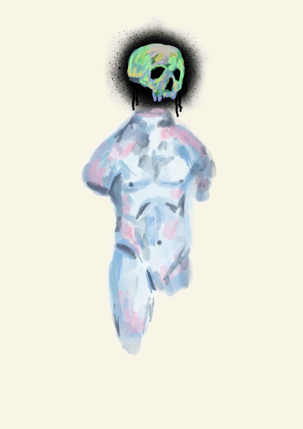 Watercolour human body and skull